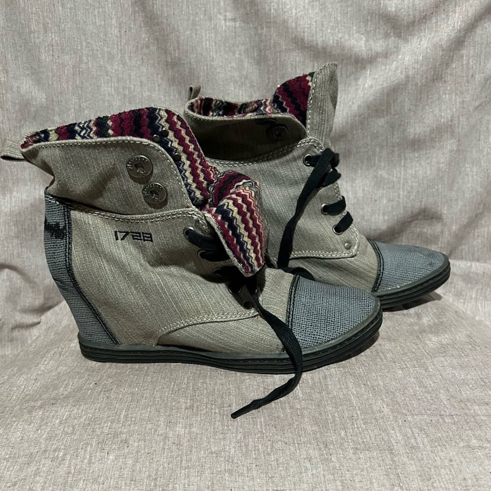 Blowfish Topanga Bark Street Denim Two-Tone Wedge Sneakers